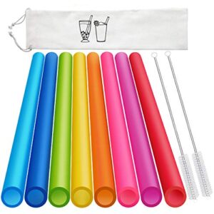 8 Pcs Extra Wide Reusable Smoothie Straws & Boba Straws with 1 Bag & 2 Brushes - Multicolor Big Jumbo Straws, BPA FREE Large Plastic Straws for Smoothies, Bubble Tea(Tapioca, Boba Pearls), Milkshakes