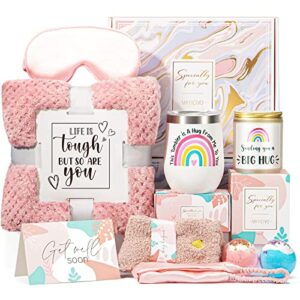 get well soon gifts for women, care package get well gift basket for sick friends, sympathy gifts thinking of you after surgery feel better self care gifts, birthday gifts for women w/ tumbler blanket