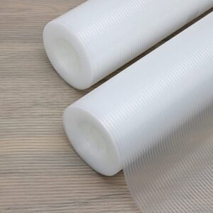 bakhuk shelf liner for kitchen cabinets, 2 rolls of 12 inches x 25 ft, non adhesive cabinet liner, double sided non-slip drawer liner, clear ribbed washable refrigerator mats for pantry cabinet