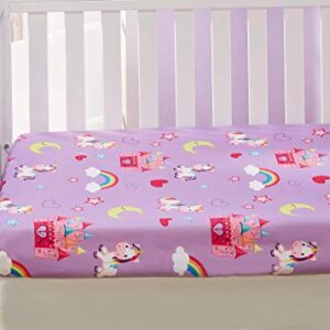 EVERYDAY KIDS 2 Pack Fitted Girls Crib Sheet, 100% Soft Breathable Microfiber, Baby Sheet, Fits Standard Size Crib Mattress 28in x 52in, Nursery Sheet - Unicorns/Hot Pink