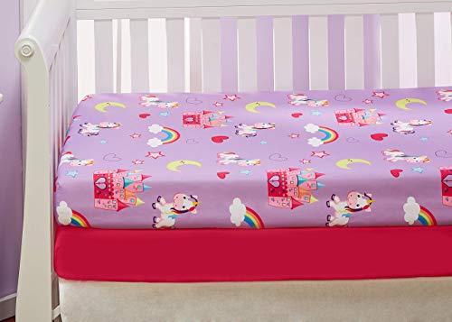 EVERYDAY KIDS 2 Pack Fitted Girls Crib Sheet, 100% Soft Breathable Microfiber, Baby Sheet, Fits Standard Size Crib Mattress 28in x 52in, Nursery Sheet - Unicorns/Hot Pink