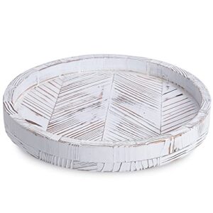 12 inch rustic farmhouse wood lazy susan turntable for table, tomoaza white herringbone decorative turntable tray, dining table centerpiece and cabinet organizer