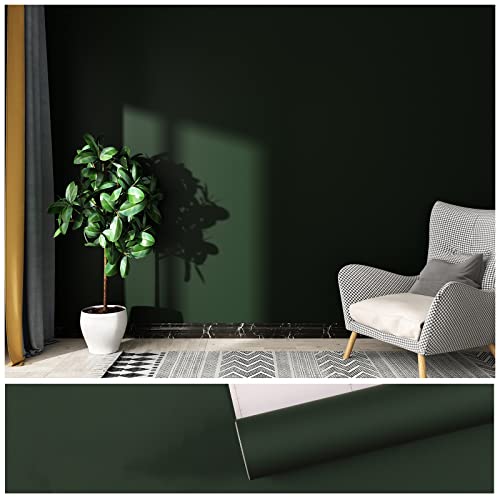 VEELIKE 15.7''x118'' Dark Green Peel and Stick Wallpaper Self Adhesive Solid Green Contact Paper Waterproof Decorative Vinyl Film for Walls Countertops Cabinets Shelf Drawer Liners Bedroom Kitchen