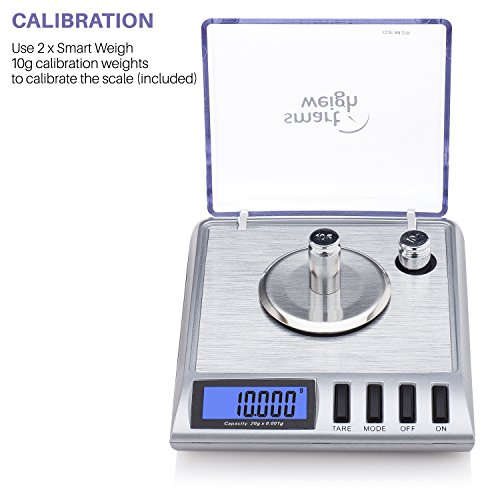 Smart Weigh GEM20-20g x 0.001 grams, High Precision Digital Milligram Jewelry Scale, Reloading, Jewelry and Gems Scale, Calibration Weights and Tweezers Included