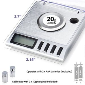 Smart Weigh GEM20-20g x 0.001 grams, High Precision Digital Milligram Jewelry Scale, Reloading, Jewelry and Gems Scale, Calibration Weights and Tweezers Included