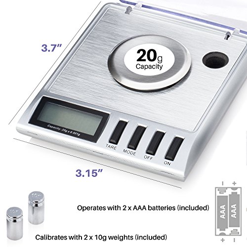 Smart Weigh GEM20-20g x 0.001 grams, High Precision Digital Milligram Jewelry Scale, Reloading, Jewelry and Gems Scale, Calibration Weights and Tweezers Included