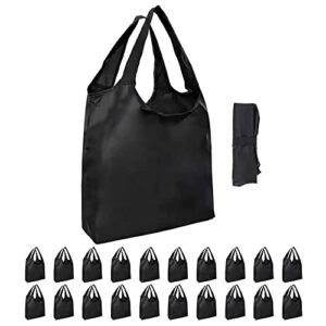 20 pack durable folding large kitchen reusable shopping bags with handles bulk, aricsen recycle foldable grocery heavy duty washable into pocket lightweight portable nylon tote, polyester cloth, black