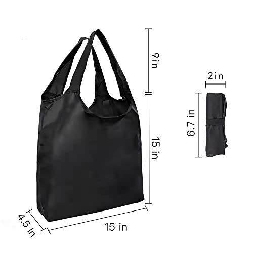 20 Pack Durable Folding Large Kitchen Reusable Shopping Bags with Handles Bulk, Aricsen Recycle Foldable Grocery Heavy Duty Washable into Pocket Lightweight Portable Nylon Tote, Polyester Cloth, Black