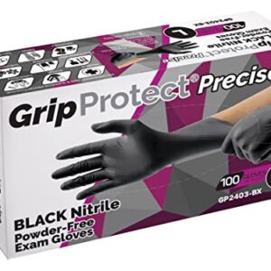 GripProtect® Precise Black Nitrile Exam Gloves | 4 Mil | Chemo-Rated | Food, Home, Hospital, Law Enforcement, Tattoo | (Large, 100)