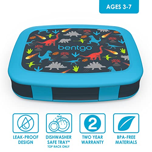 Bentgo® Kids Prints Leak-Proof, 5-Compartment Bento-Style Kids Lunch Box - Ideal Portion Sizes for Ages 3 to 7 - BPA-Free, Dishwasher Safe, Food-Safe Materials (Dinosaur)