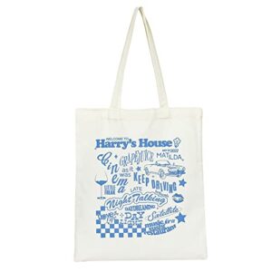 singer harry inspired styles tote bag singer song idea gifts women canvas tote bag gift for fans large size (blue)