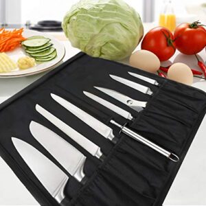 Tosnail Chef Knife Case Roll Bag with 15 Slots, Easy Carry Handle and Shoulder Strap - Black