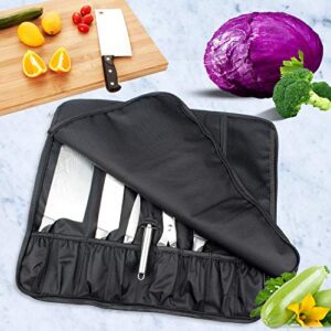 Tosnail Chef Knife Case Roll Bag with 15 Slots, Easy Carry Handle and Shoulder Strap - Black