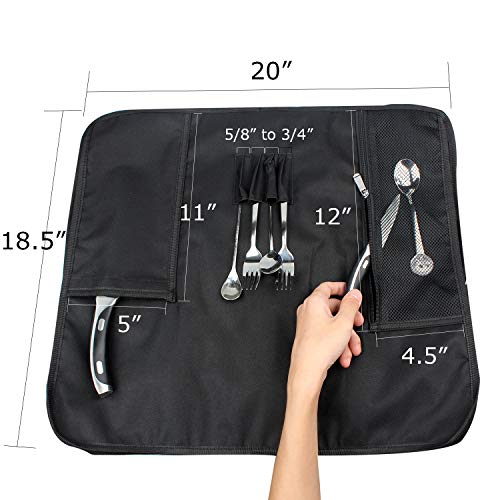 Tosnail Chef Knife Case Roll Bag with 15 Slots, Easy Carry Handle and Shoulder Strap - Black