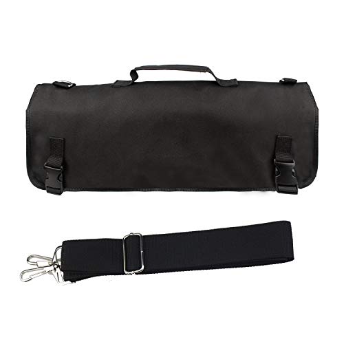 Tosnail Chef Knife Case Roll Bag with 15 Slots, Easy Carry Handle and Shoulder Strap - Black