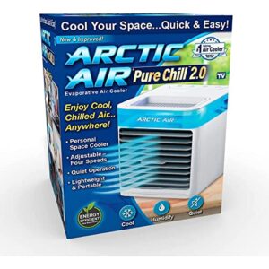 arctic air pure chill 2.0 evaporative air cooler by ontel – powerful, quiet, lightweight and portable space cooler with hydro-chill technology for bedroom, office, living room & more