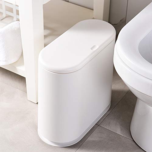 Sooyee 10 Liter Rectangular Plastic Trash Can Wastebasket with Press Type Lid,2.4 Gallon Garbage Container Bin for Bathroom,Powder Room,Bedroom,Kitchen,Craft Room,Office (Cream White)
