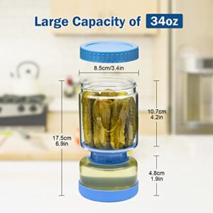 Mliepow Glass Pickle Jar, 34oz/1000ml Olive Hourglass Container with Upside Down Strainer Flip , BPA Free, Food Grade Leakproof ABS Lid, Pickle Storage Holder for Pickle, Olive and Jalapenos