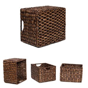 BIRDROCK HOME Storage Shelf Baskets with Handles - Set of 3 - Abaca Seagrass Wicker Basket - Pantry Bathroom Shelves Organization - Natural Under Shelf Basket - Handwoven (Brown Wash)