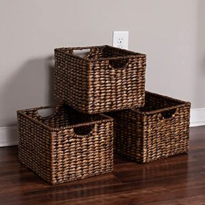 BIRDROCK HOME Storage Shelf Baskets with Handles - Set of 3 - Abaca Seagrass Wicker Basket - Pantry Bathroom Shelves Organization - Natural Under Shelf Basket - Handwoven (Brown Wash)