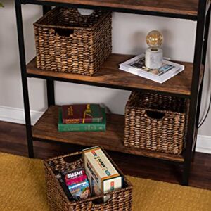 BIRDROCK HOME Storage Shelf Baskets with Handles - Set of 3 - Abaca Seagrass Wicker Basket - Pantry Bathroom Shelves Organization - Natural Under Shelf Basket - Handwoven (Brown Wash)