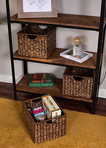 BIRDROCK HOME Storage Shelf Baskets with Handles - Set of 3 - Abaca Seagrass Wicker Basket - Pantry Bathroom Shelves Organization - Natural Under Shelf Basket - Handwoven (Brown Wash)