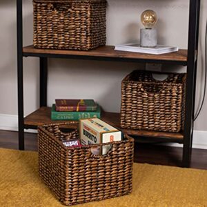 BIRDROCK HOME Storage Shelf Baskets with Handles - Set of 3 - Abaca Seagrass Wicker Basket - Pantry Bathroom Shelves Organization - Natural Under Shelf Basket - Handwoven (Brown Wash)