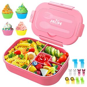 jelife lunch box kids bento box 1300ml larger-style kid lunch box containers leak proof bento lunch box, bpa free lunchbox for girls teens toddlers with utensil, food fork picks & cake cups, pink