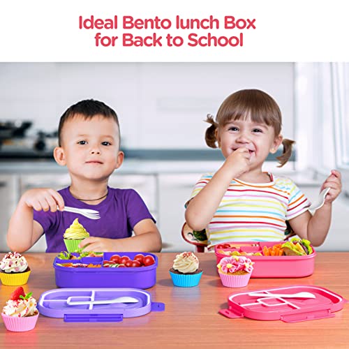 Jelife Lunch Box Kids Bento Box 1300ml Larger-Style Kid Lunch Box Containers Leak Proof Bento Lunch Box, BPA Free Lunchbox for Girls Teens Toddlers with Utensil, Food Fork Picks & Cake Cups, Pink