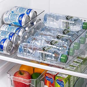 WELTRXE 4 Pack Refrigerator Organizer Bins, Pop Soda Can Dispenser and Water Bottle Organizer Set for Fridge Pantry Kitchen Cabinets and Freezer, Clear Plastic Beverage & Canned Food Storage Bins