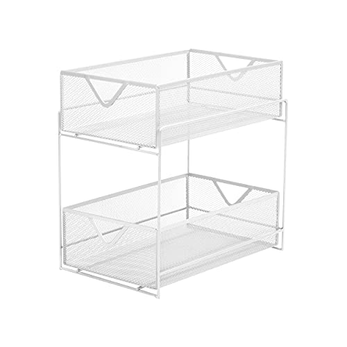 Mind Reader Sliding Metal Baskets, Cabinet Storage Organizer, Home, Office, Kitchen, Bathroom, One Size, White 2 Tier Mesh