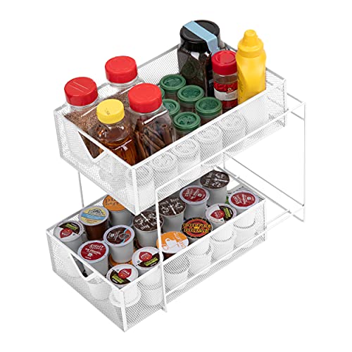 Mind Reader Sliding Metal Baskets, Cabinet Storage Organizer, Home, Office, Kitchen, Bathroom, One Size, White 2 Tier Mesh