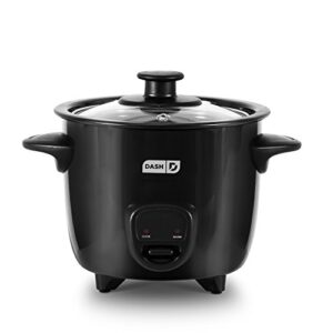 dash mini rice cooker steamer with removable nonstick pot, keep warm function & recipe guide, 2 cups, for soups, stews, grains & oatmeal – black