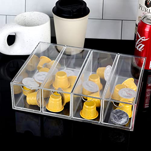 Acrylic Coffee Capsule Holder- 4 Compartment Clear Acrylic Coffee Pod Holder Coffee Pod Storage Drawer K Cup Holder Desktop Organizer Box for Coffee Bar Accessories