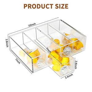 Acrylic Coffee Capsule Holder- 4 Compartment Clear Acrylic Coffee Pod Holder Coffee Pod Storage Drawer K Cup Holder Desktop Organizer Box for Coffee Bar Accessories