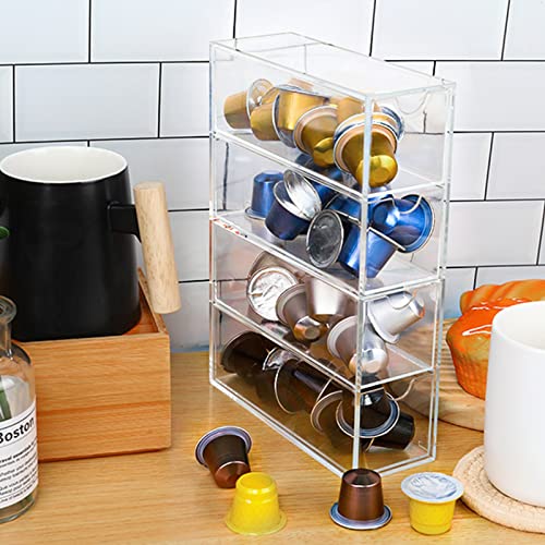 Acrylic Coffee Capsule Holder- 4 Compartment Clear Acrylic Coffee Pod Holder Coffee Pod Storage Drawer K Cup Holder Desktop Organizer Box for Coffee Bar Accessories