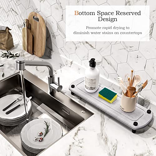 Zrfmib Sink Caddy, Instant Dry Sink Organizer, Natural Diatomite Material, Stainless Steel Feet with Rubber Bottom, Modern Home Design, Suitable for Bathroom and Kitchen, Gray