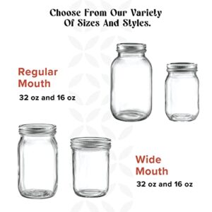 [6 Pack] 32 oz. Wide-Mouth Glass Mason Jars with Metal Airtight Lids and Bands 1 quart Large for Canning, Preserving, & Meal Prep