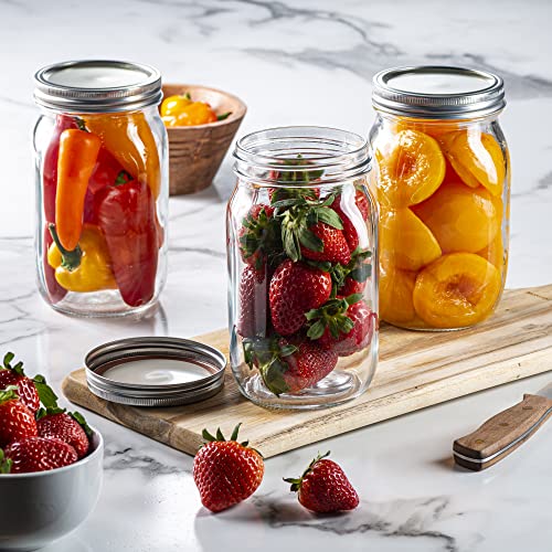 [6 Pack] 32 oz. Wide-Mouth Glass Mason Jars with Metal Airtight Lids and Bands 1 quart Large for Canning, Preserving, & Meal Prep