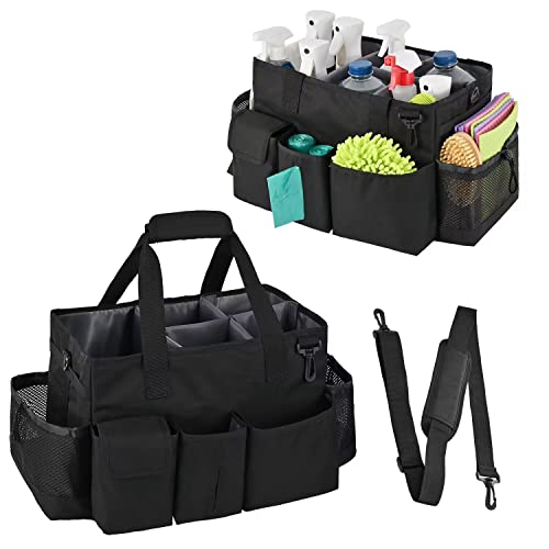 Cleaning Caddy Bag,Large Cleaning Supplies Organizer with Handle for Housekeepers, Black