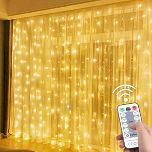 fairy curtain lights for bedroom 300 led,suwitu christmas string lights usb plug in 8 modes wall hanging twinkle lights with remote control for in/outdoor wedding party backdrop xmas decor(9.8×9.8ft)