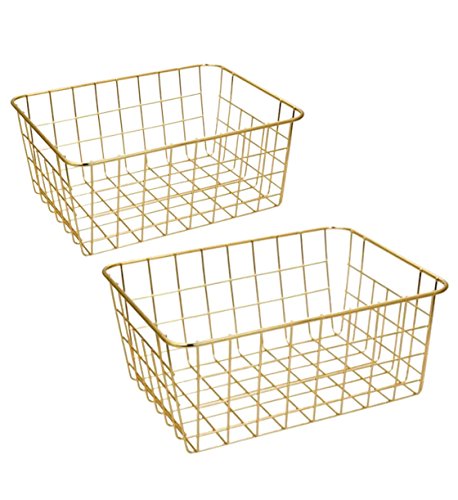 Wire Baskets, Gold 2 Pack Wire Basket, Organizing Storage Crafts Decor Kitchen (Gold Copper)