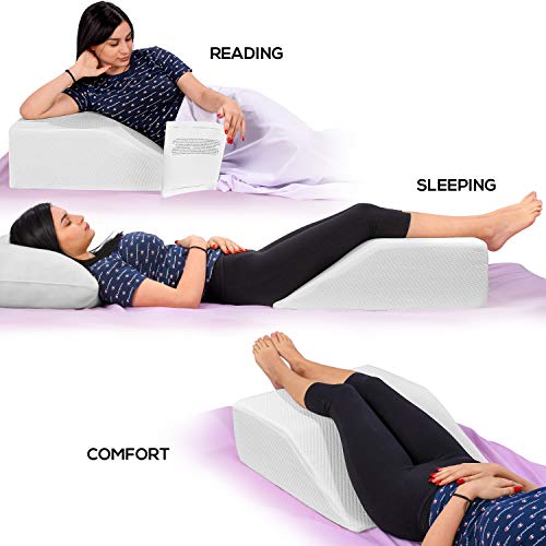 Leg Elevation Memory Foam Pillow with Removeable, Washable Cover - Elevated Pillows for Sleeping, Blood Circulation, Leg Swelling Relief and Sciatica Pain Relief - Pillow for Back Pain and Pregnancy