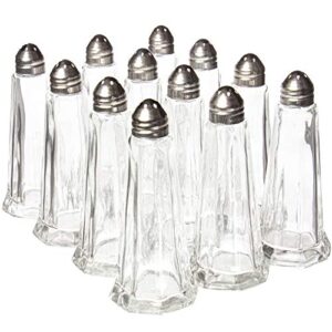 12 pack of tower spice shakers – 1 oz refillable glass dispenser & stainless steel chrome top lid for spices, salt, pepper & seasonings for gourmet food, restaurant dining & home kitchen supplies