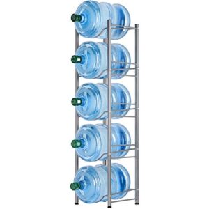 5-tier water cooler jug rack, 5 gallon water bottle storage rack detachable heavy duty water bottle cabby rack for home, office organization (silver)
