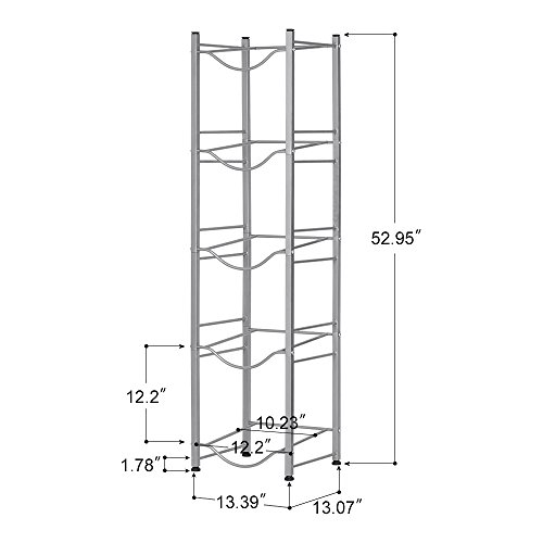 5-Tier Water Cooler Jug Rack, 5 Gallon Water Bottle Storage Rack Detachable Heavy Duty Water Bottle Cabby Rack for Home, Office Organization (Silver)