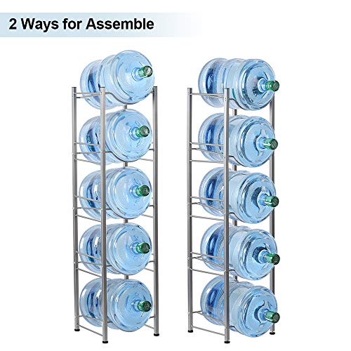 5-Tier Water Cooler Jug Rack, 5 Gallon Water Bottle Storage Rack Detachable Heavy Duty Water Bottle Cabby Rack for Home, Office Organization (Silver)