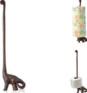 paper towel holder or free standing toilet paper holder- cast iron dinosaur paper holder – bathroom toilet paper holder or stand up paper towel holder – rustic brown w/vintage finish by comfify