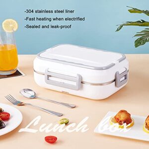 NICEPRO Heated Bento Box Electric Lunch Box Portable Food Warmer Heating Lunch Box Lunch Heater for Car&work Leak Proof 12V 24V110V 3 Grid Plate Removable Container for Adults with Carry Bag (White)