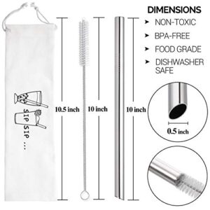 [Angled Tips] 2 Pcs Jumbo Reusable Boba Straws & Smoothie Straws, 0.5" Wide Stainless Steel Straws, Metal Straws for Bubble Tea/Tapioca Pearl, Milkshakes,Smoothies | 1 Cleaning Brush & 1 Case